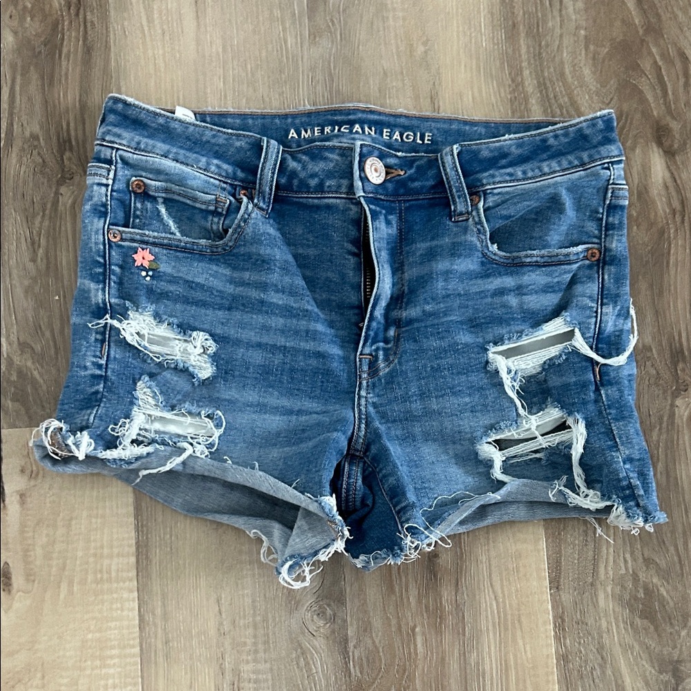 American Eagle Outfitters Women's Ripped Blue Jean Shorts